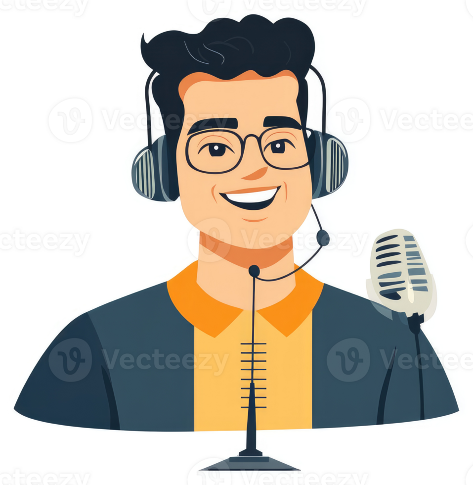 A friendly customer service representative with headphones and microphone. png