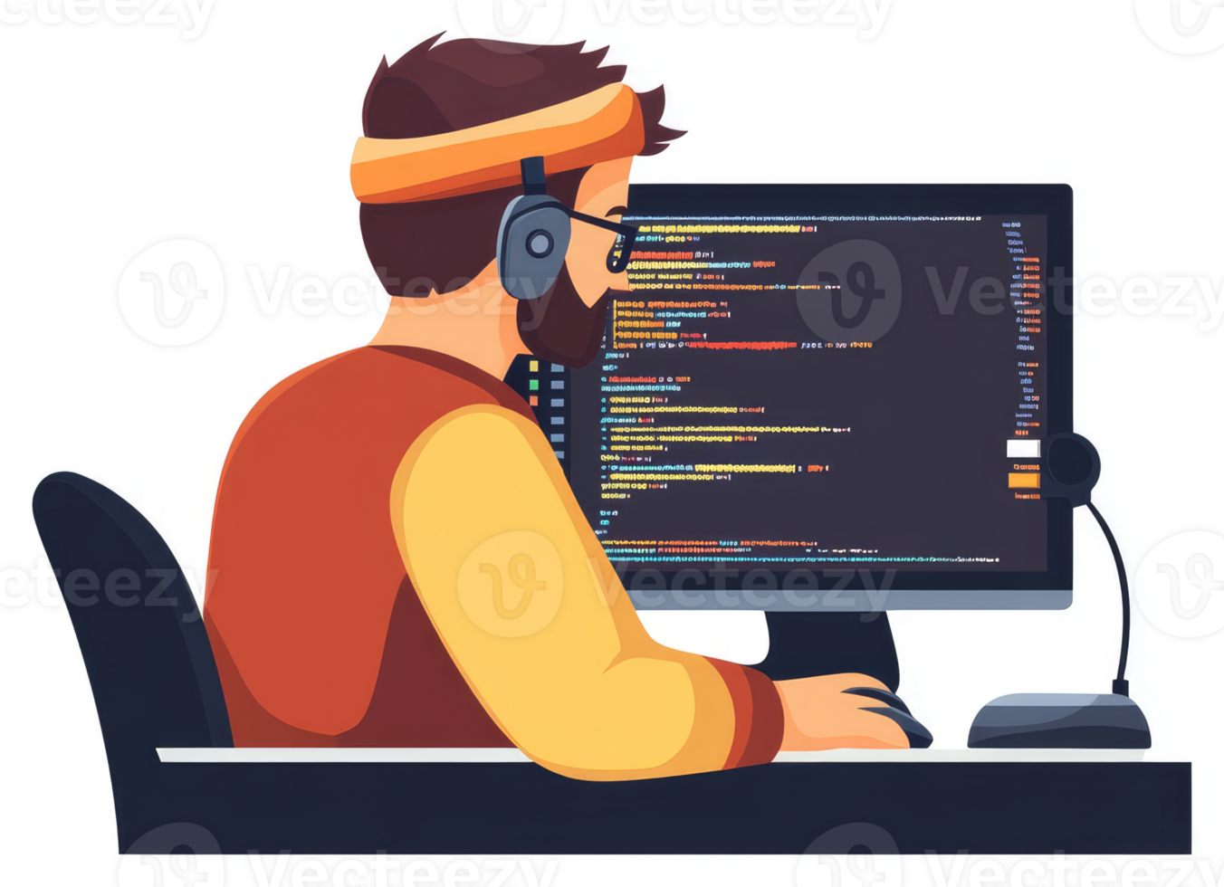 A focused programmer engrossed in coding on a computer. png
