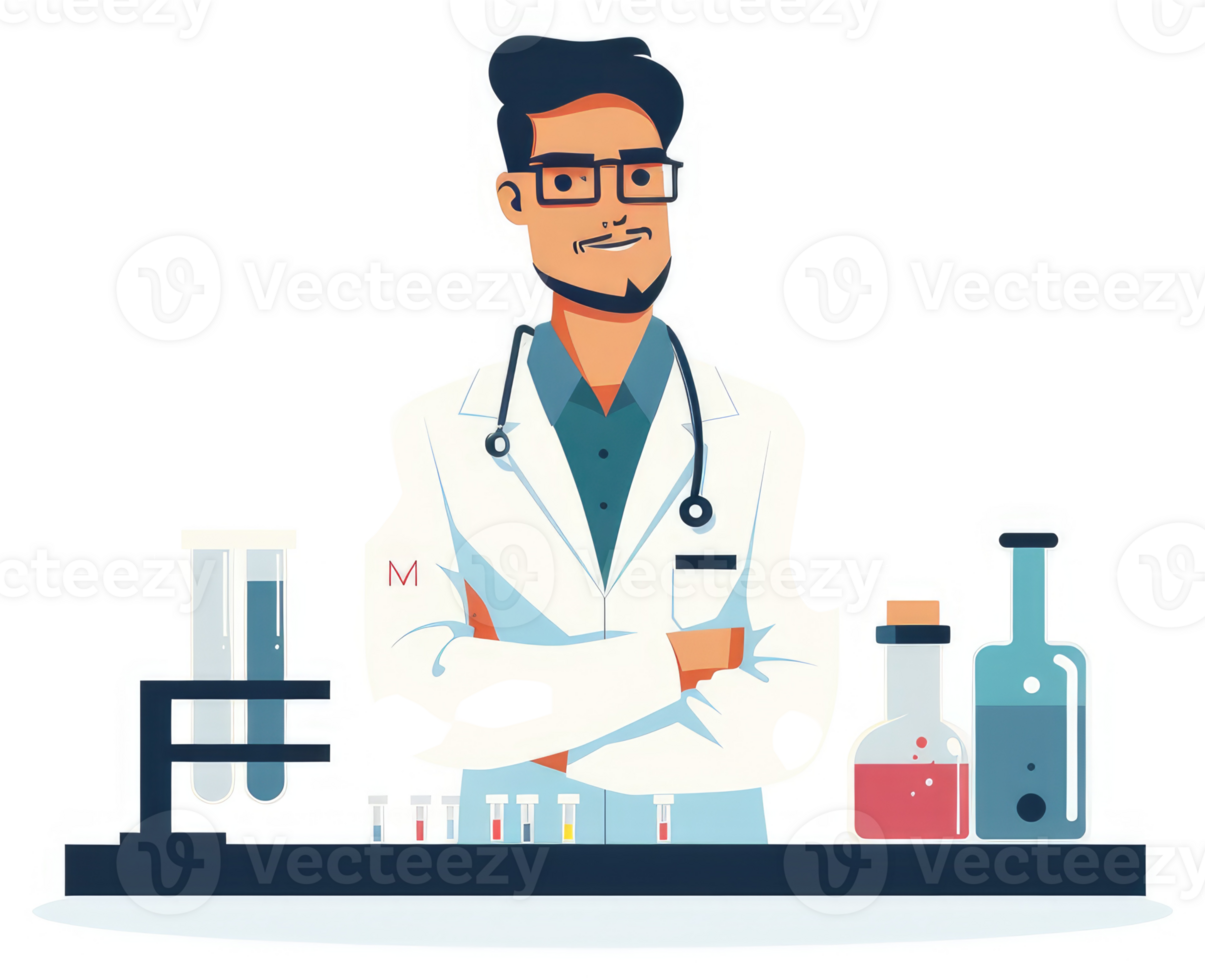 A confident medical professional stands ready in a laboratory setting. png