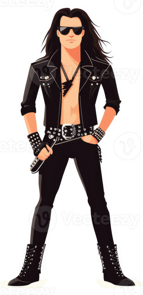 A stylized illustration of a rock musician in a black leather outfit. png