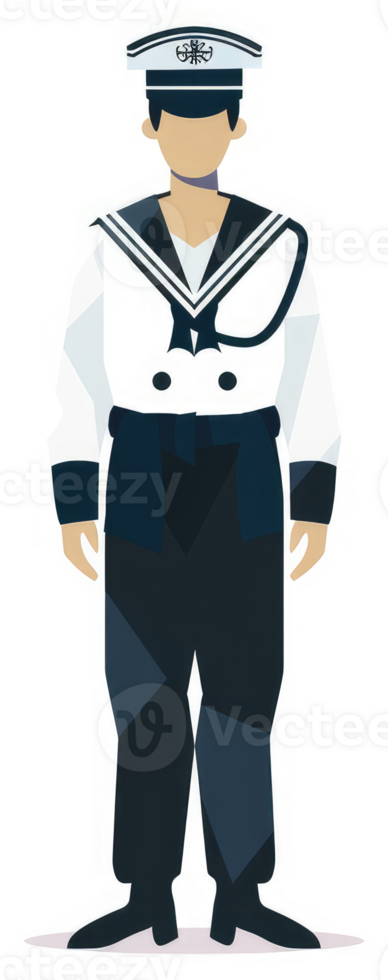 A stylized illustration of a person in a navy uniform. png