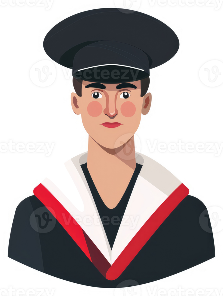 A man in a military cap and graduation gown. png