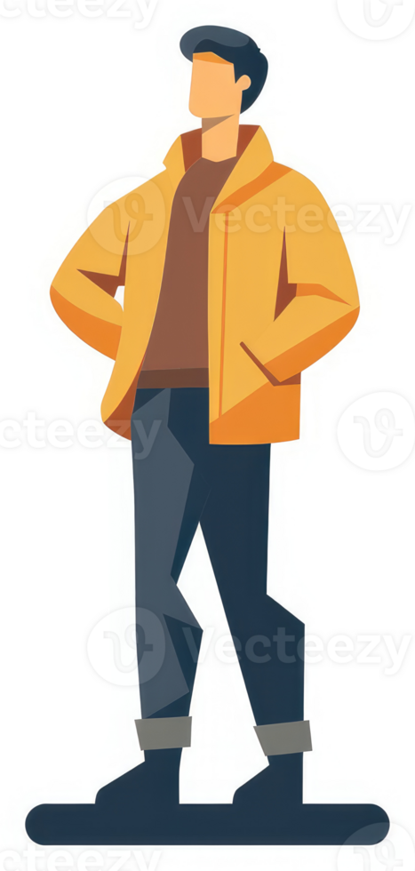 A man in an orange jacket and dark pants. png