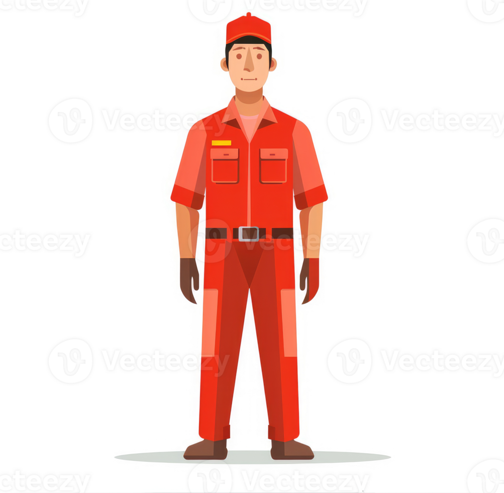 A cartoon illustration of a worker in a red uniform. png