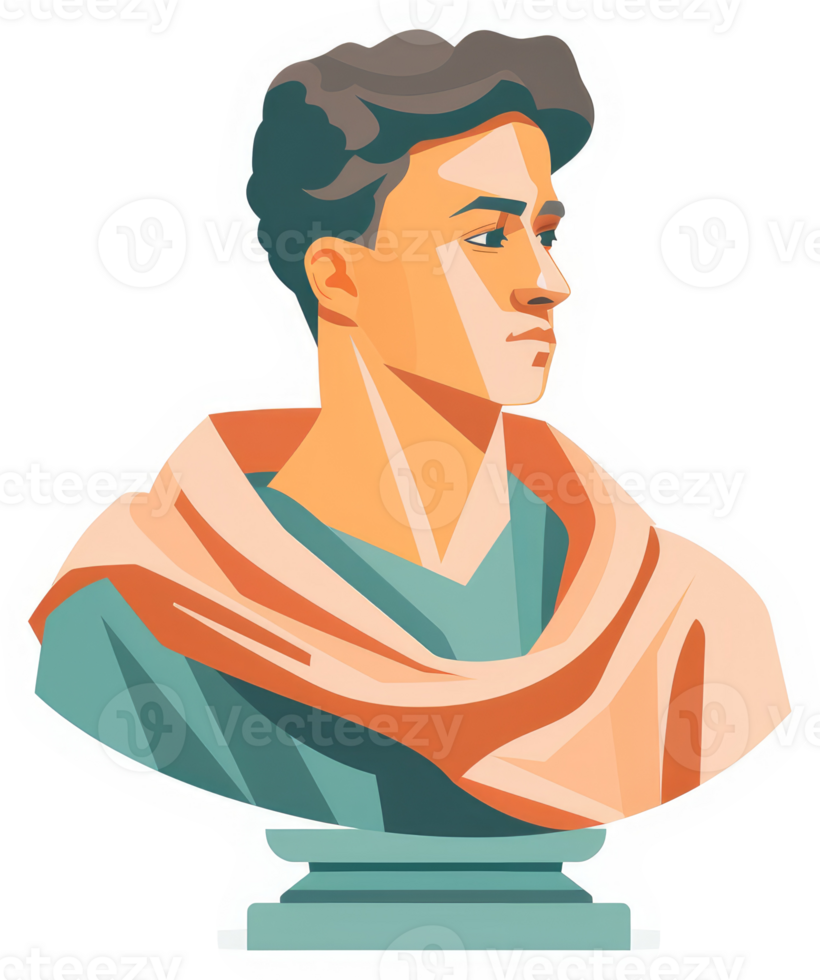 A stylized bust of a young man, in a geometric illustration style. png