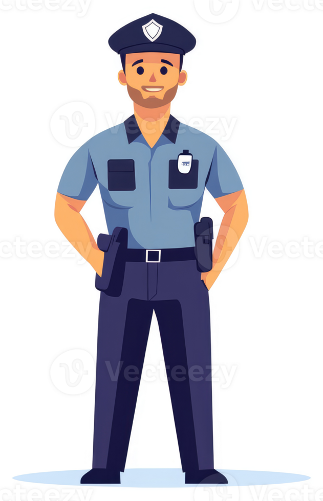A smiling security officer in a blue uniform. png