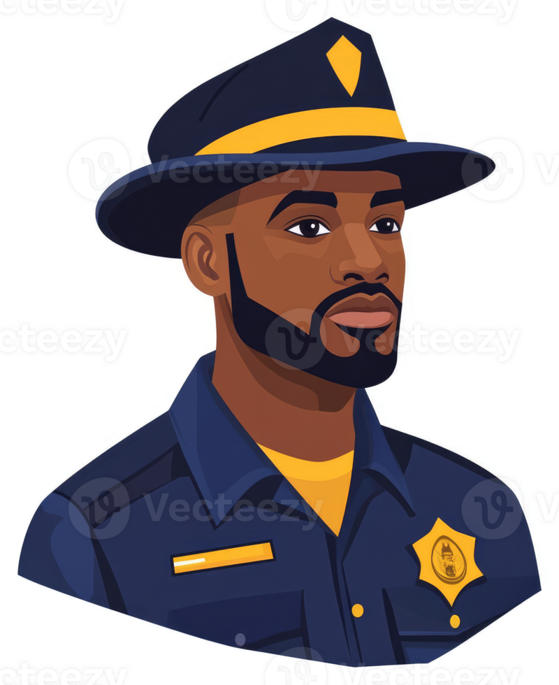 Illustration of a uniformed african american male police officer. png