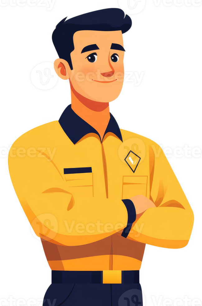 A confident worker in a vibrant yellow uniform. png