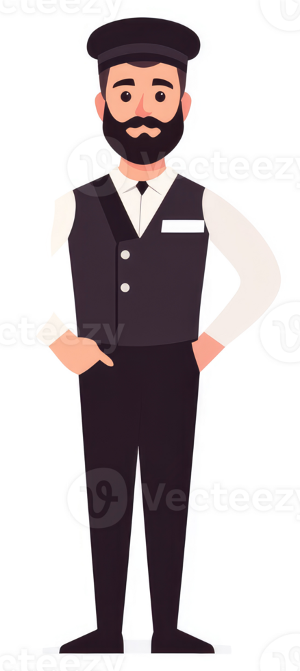 A smartly dressed man in a formal vest and cap. png