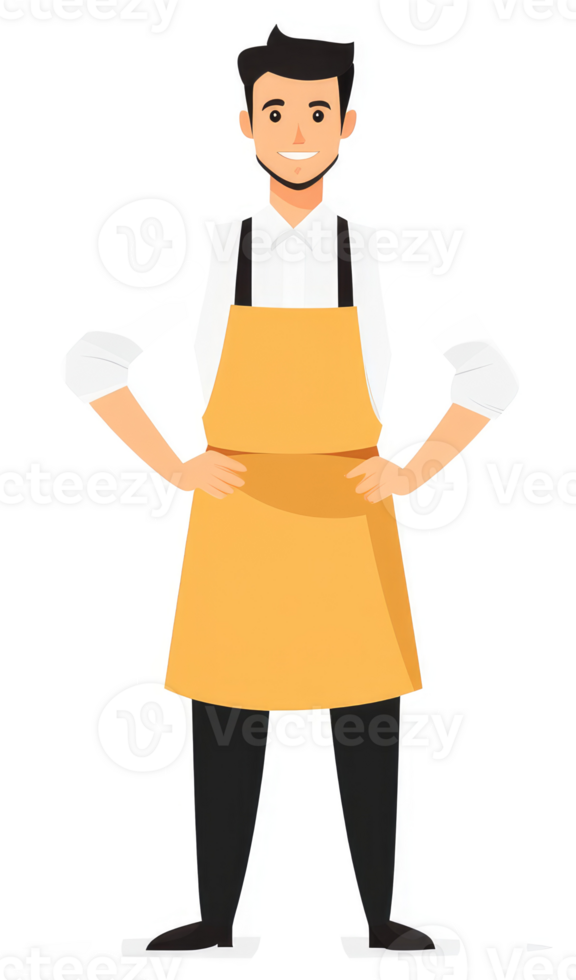 A friendly cartoon illustration of a person wearing a yellow apron. png