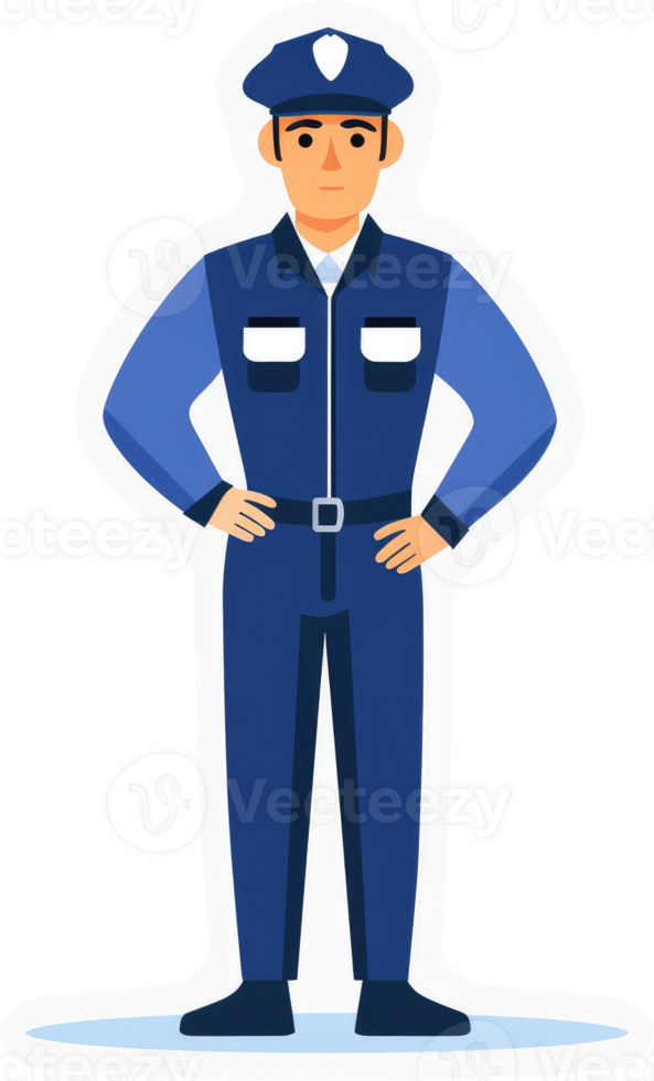 A cartoon illustration of a security guard in a uniform. png