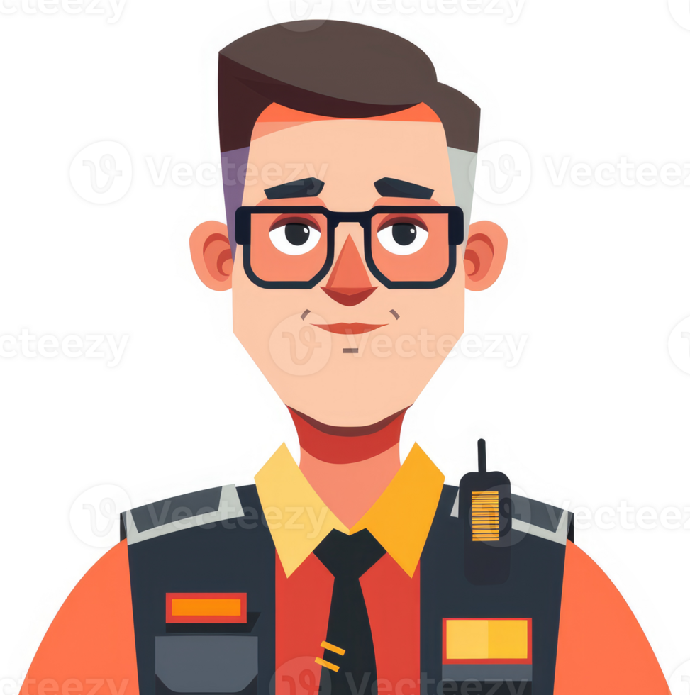 Cartoon illustration of a security guard with glasses. png