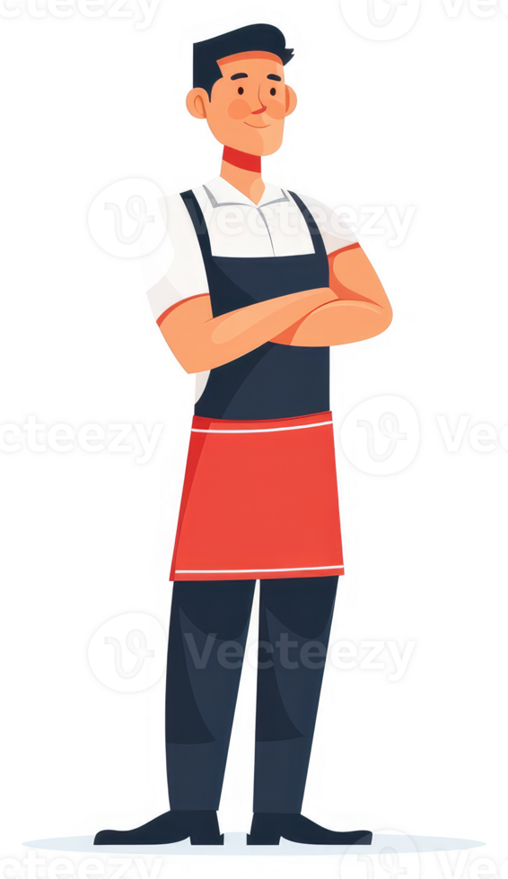 A confident worker in a restaurant uniform, ready to serve. png