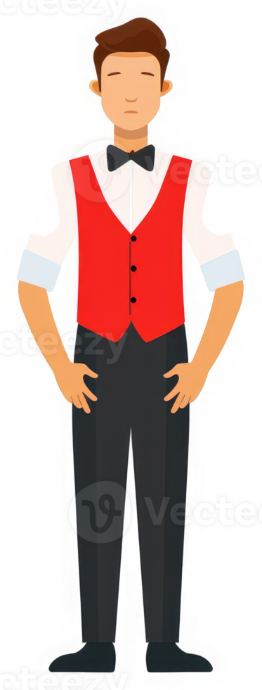 A cartoon illustration of a male waiter in formal attire. png