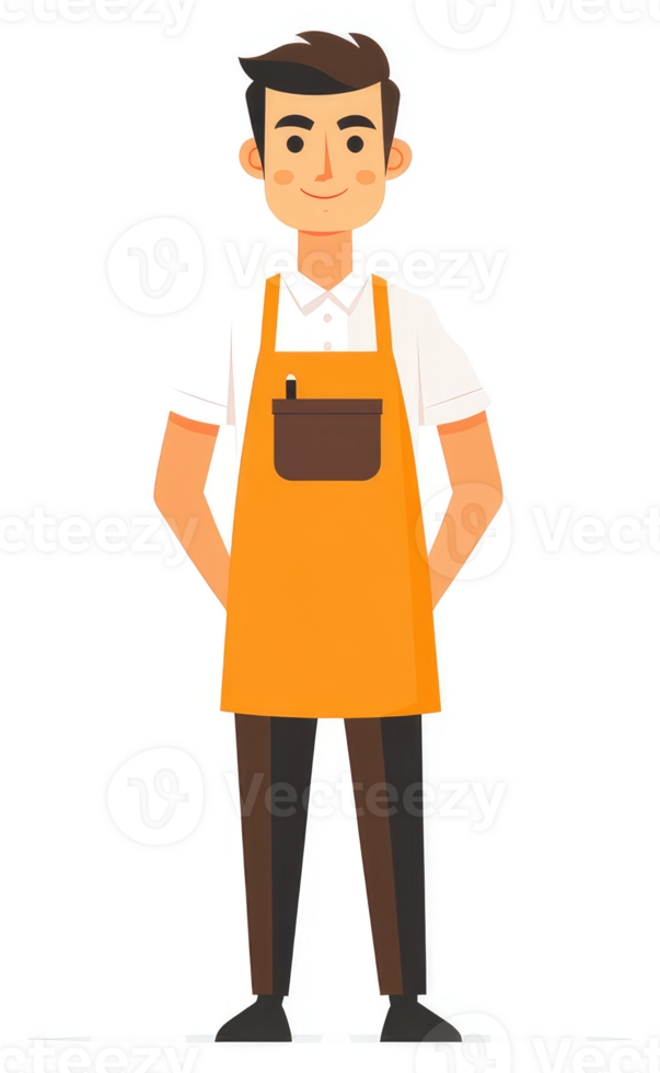 A friendly cartoon depiction of a person wearing an orange apron. png