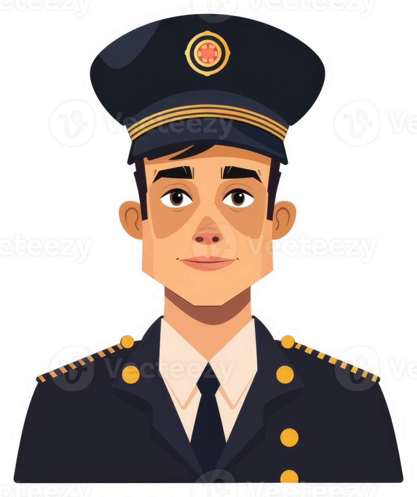 A stylized illustration of a uniformed man in a military or aviation style uniform. png