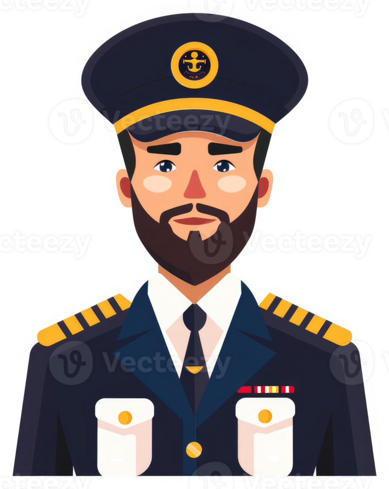 A stylized illustration of a navy captain. png