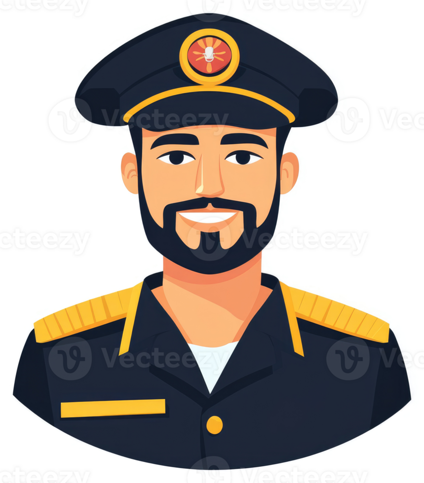 A smiling, bearded man in a navy uniform with a captain's hat. png