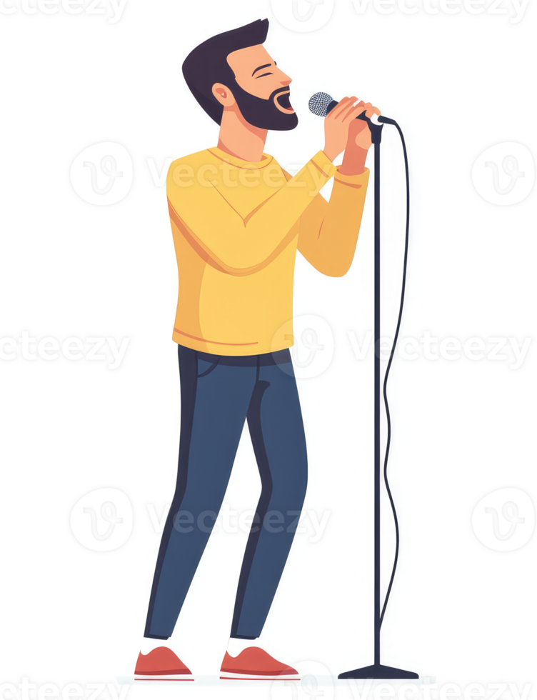 A man with a beard singing into a microphone. png