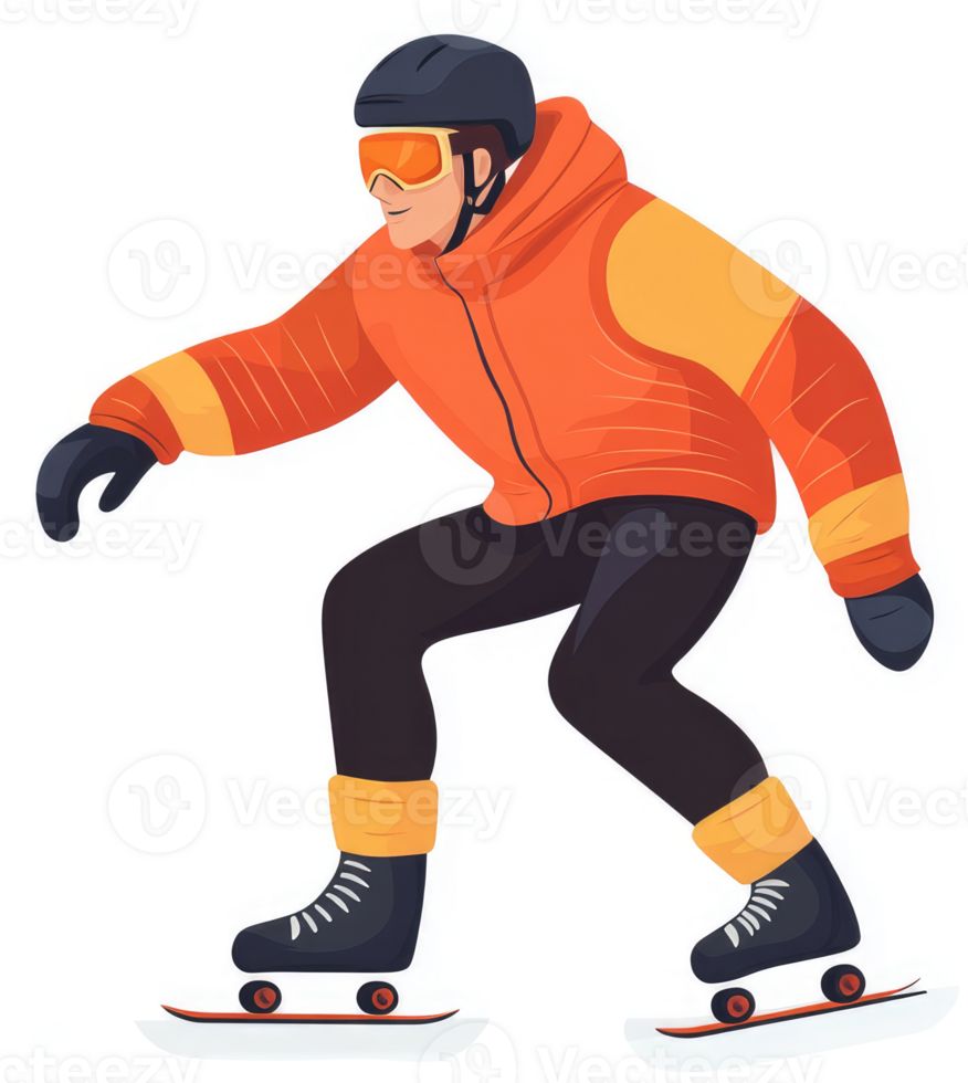 A person in winter gear skates on a snowy surface. png
