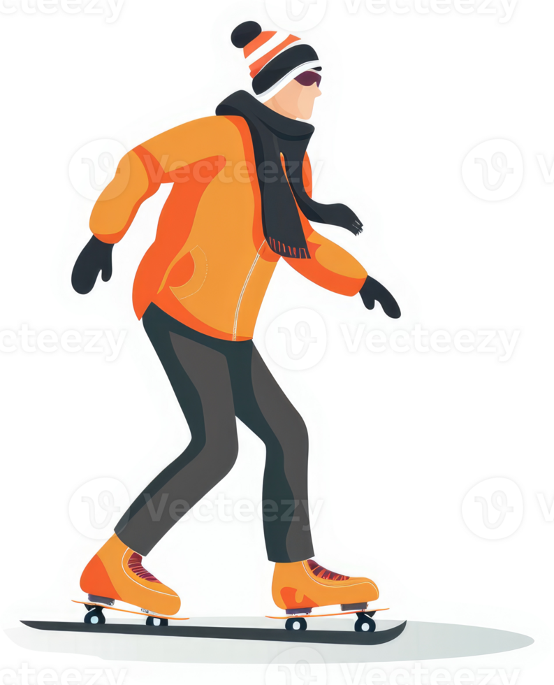 A person in winter attire skateboarding on a snowy surface. png