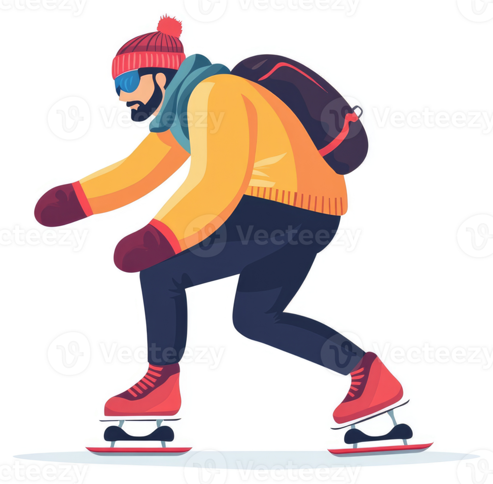 A person in winter attire, ice skating, on a snowy day. png