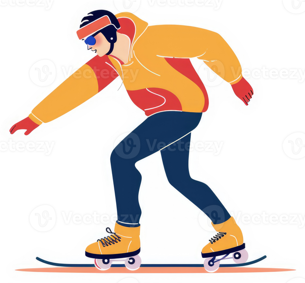A person in winter gear skates on a snow surface. png