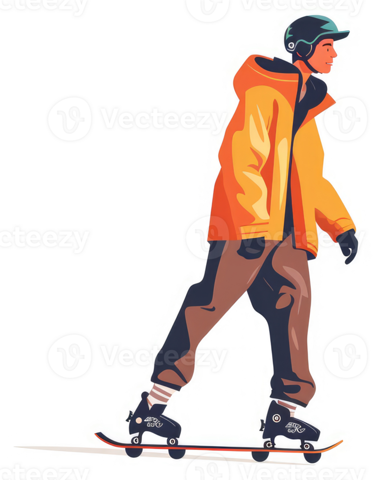 A person in protective gear skates on a snow board. png