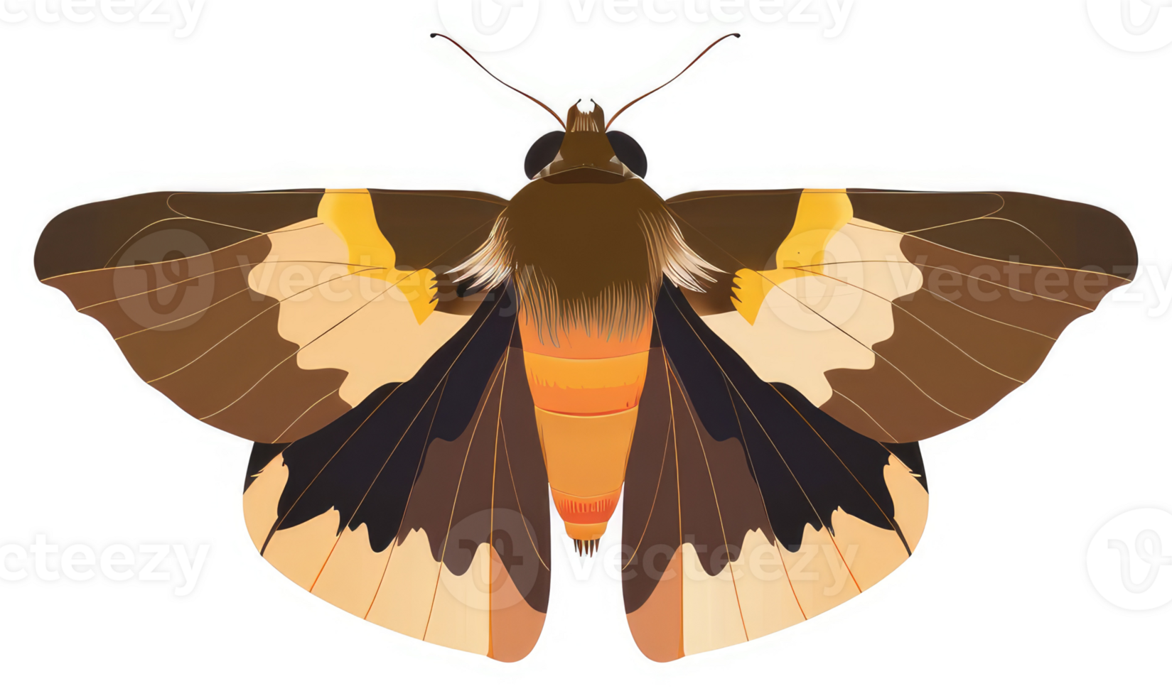 A detailed illustration of a moth with intricate wing patterns. png