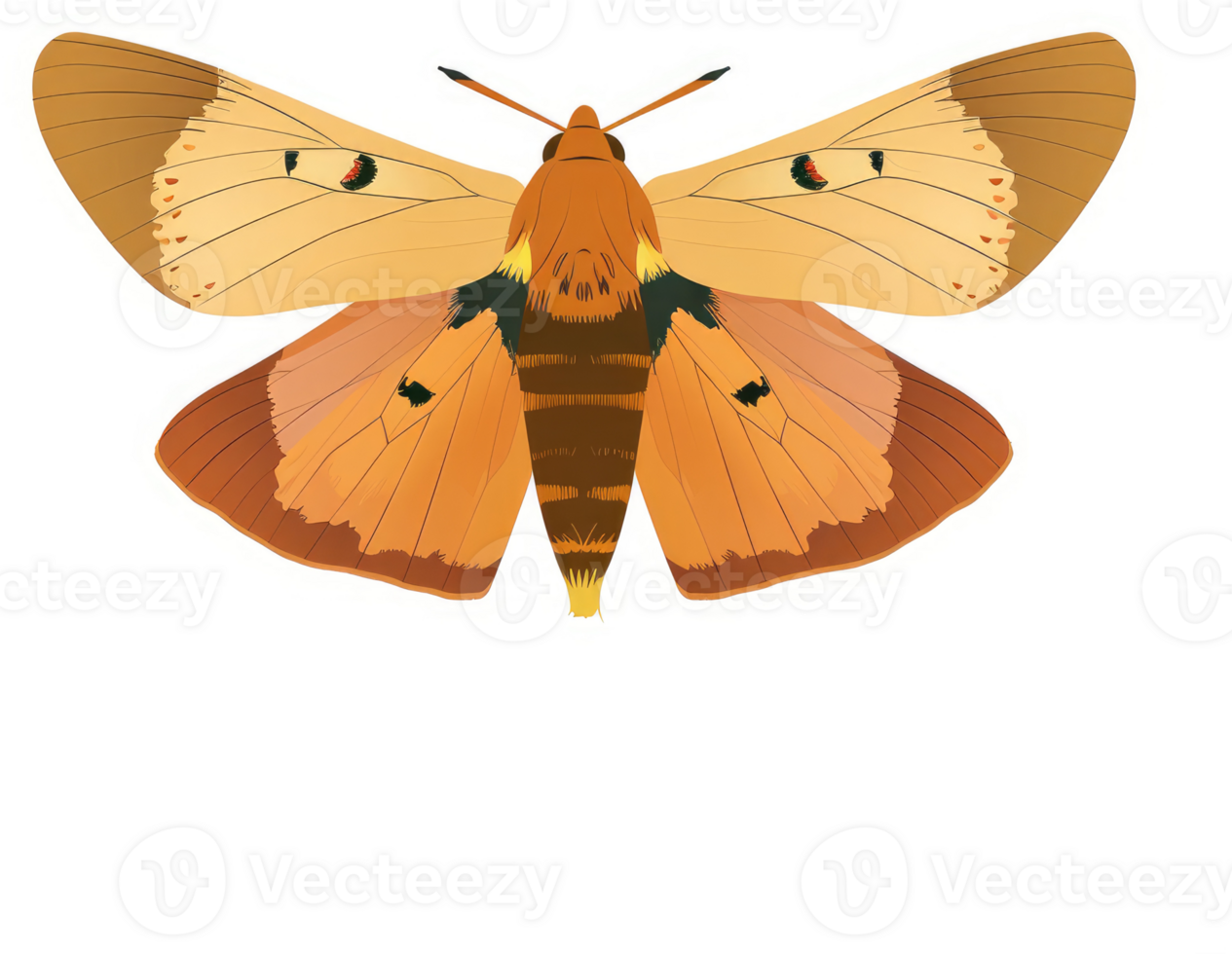 A detailed illustration of an orange and brown moth. png