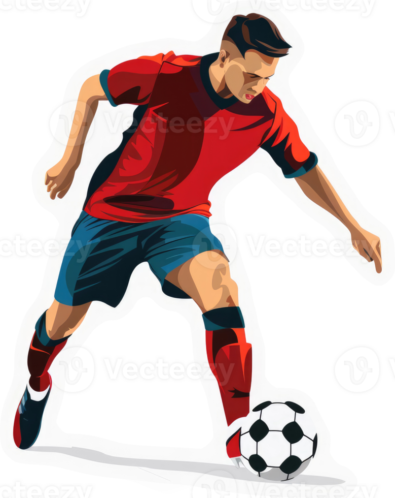 A soccer player in dynamic action with a ball at their feet. png