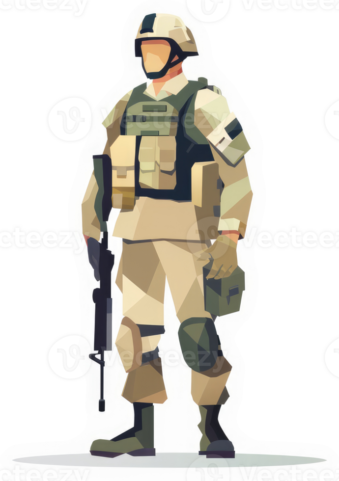 A soldier in camouflage uniform, equipped with protective gear and a rifle. png