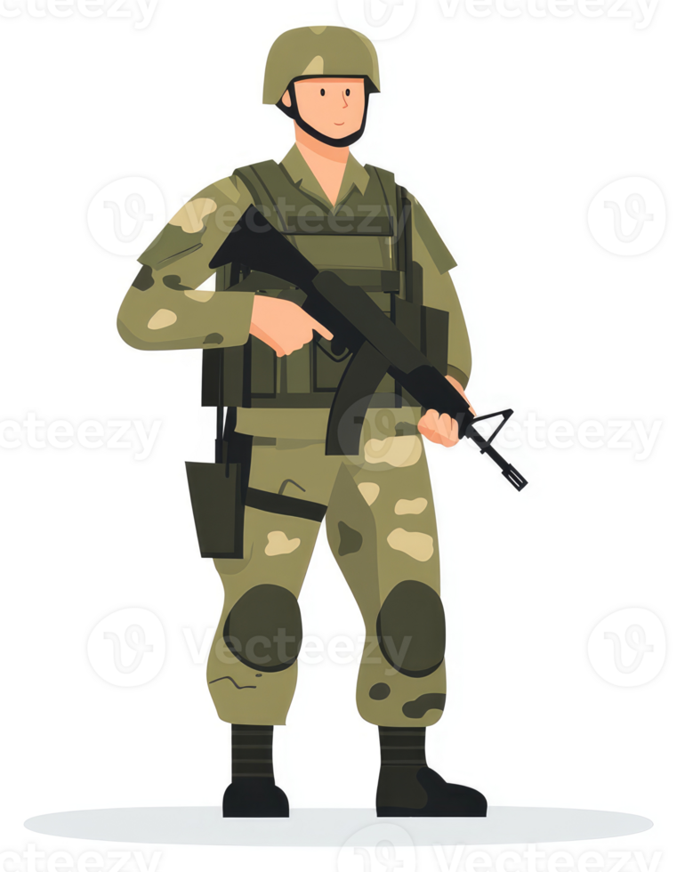 A soldier in camouflage uniform holding an assault rifle. png