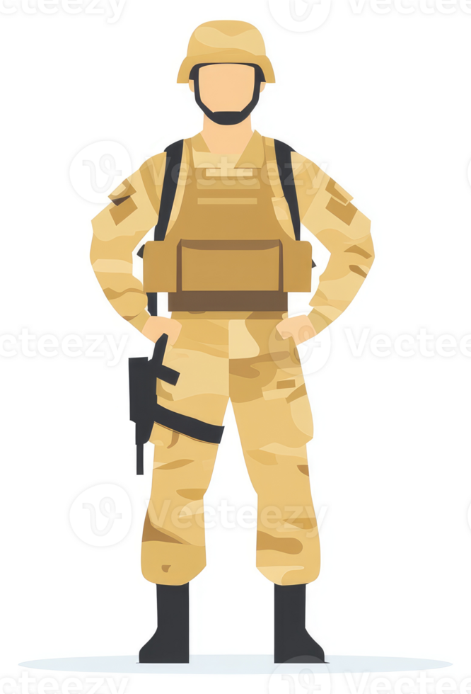 A soldier in camouflage uniform with a vest and weapon. png