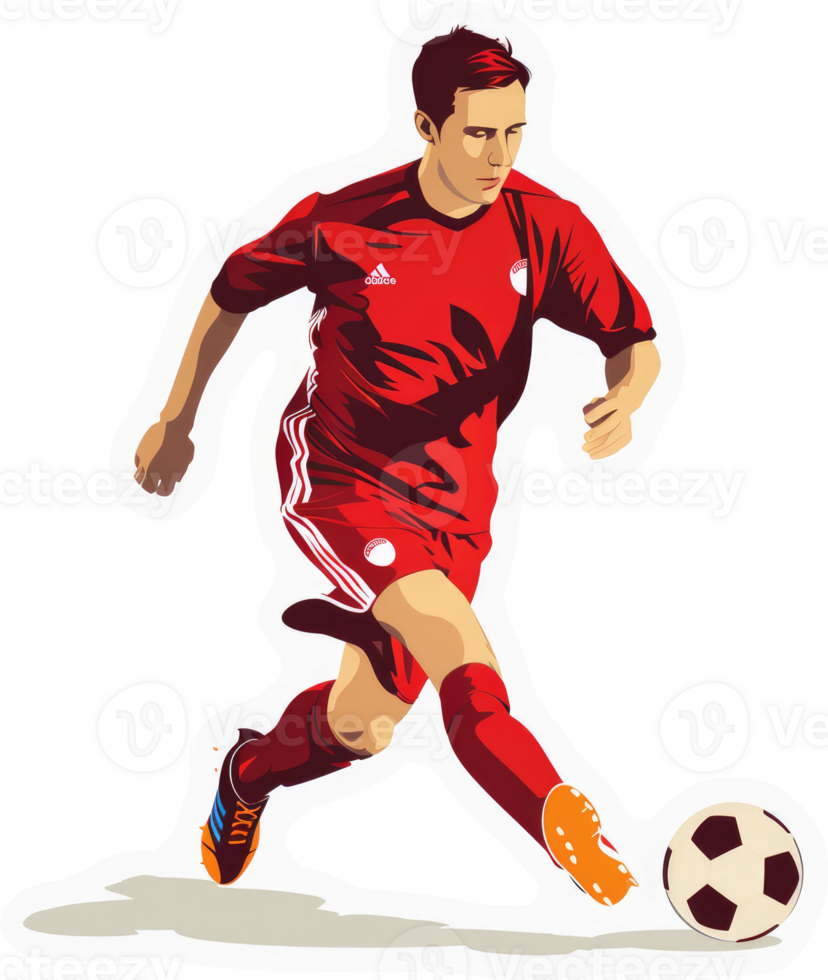 A soccer player in dynamic motion with a red uniform. png