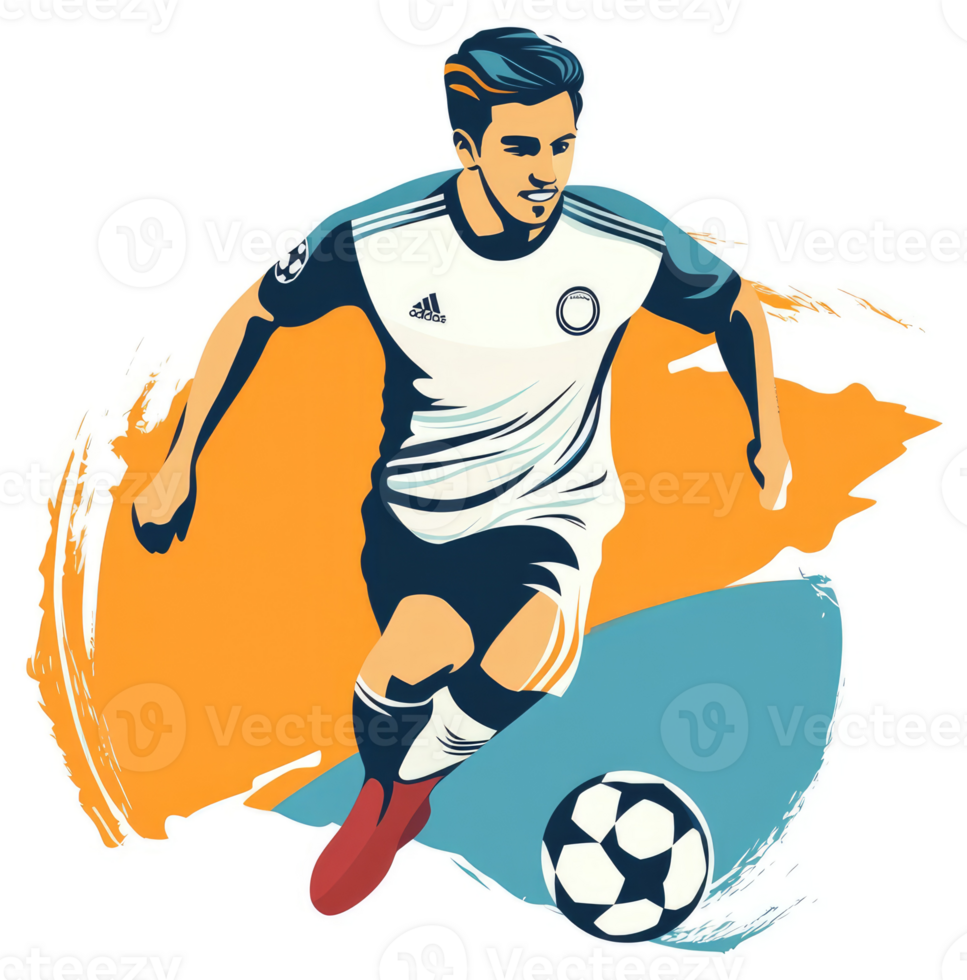 A soccer player in dynamic action with a ball. png