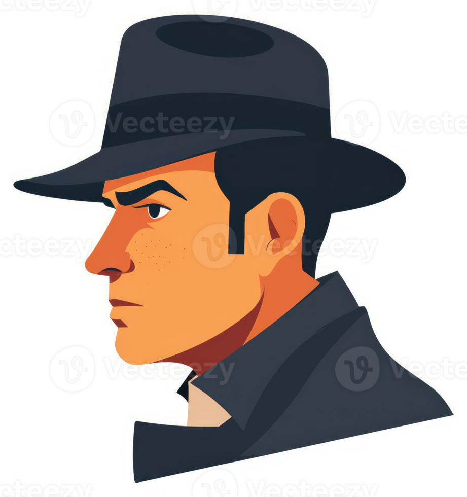 A side profile illustration of a man in a fedora hat. png