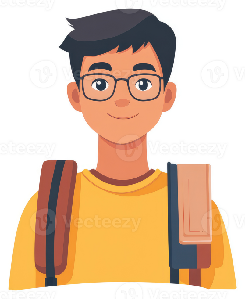 A friendly student with glasses and a backpack. png