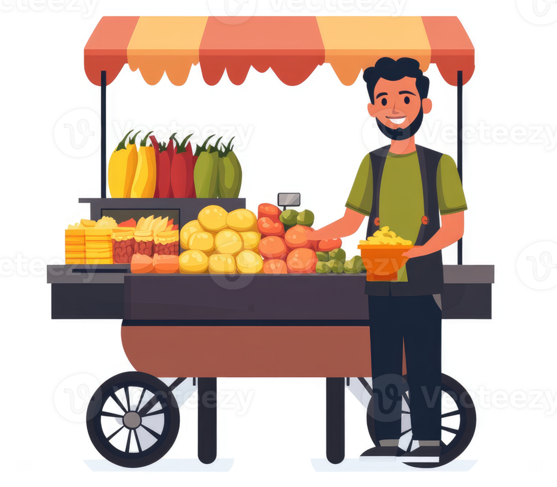 A street vendor showcasing a colorful array of fresh fruits and vegetables. png