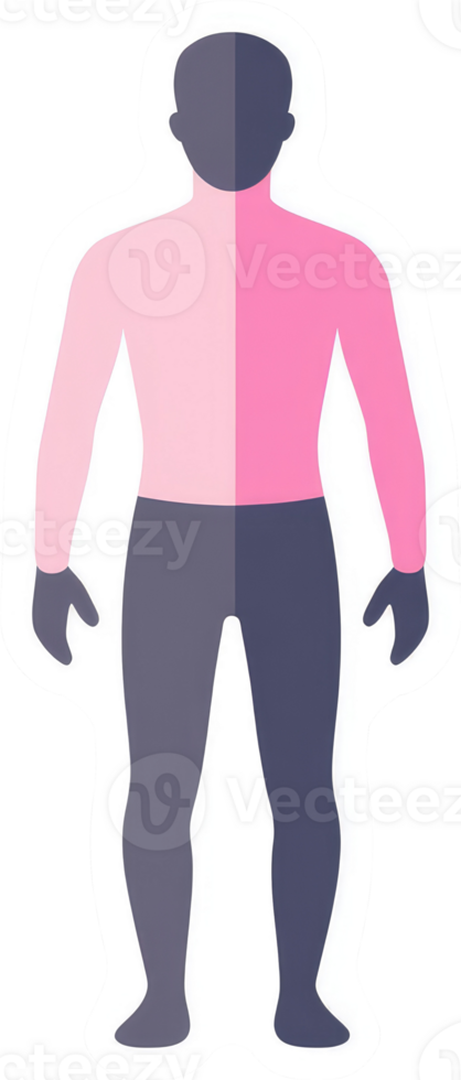 A person wearing a two-toned, pink and gray, long-sleeved top and pants. png