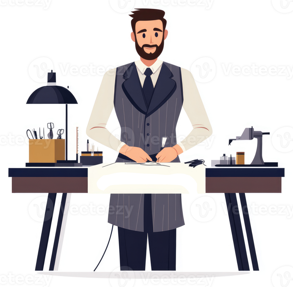 A tailor meticulously works on a garment design. png