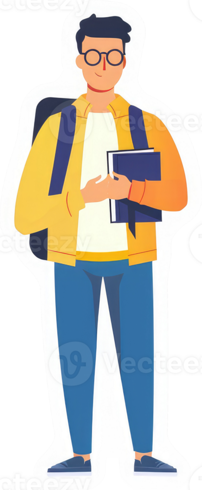 A cartoon illustration of a student carrying books and a backpack. png