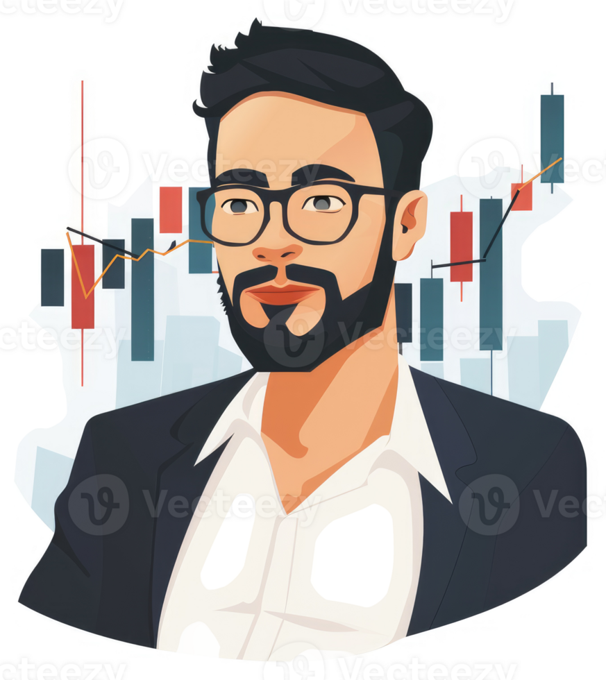 A successful businessman with a focus on financial markets. png
