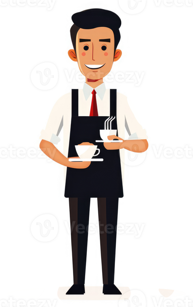 A friendly barista serving steaming cups of coffee. png