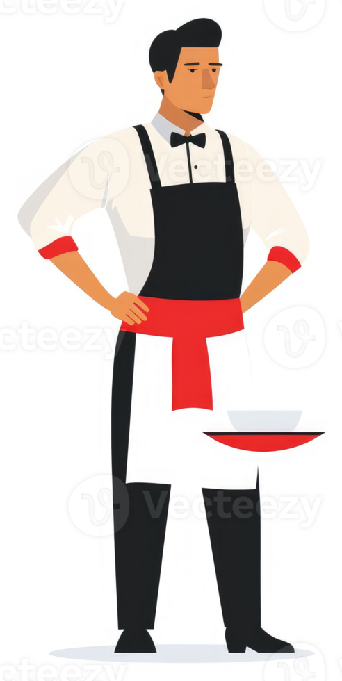 A waiter in a crisp uniform holding a dish. png