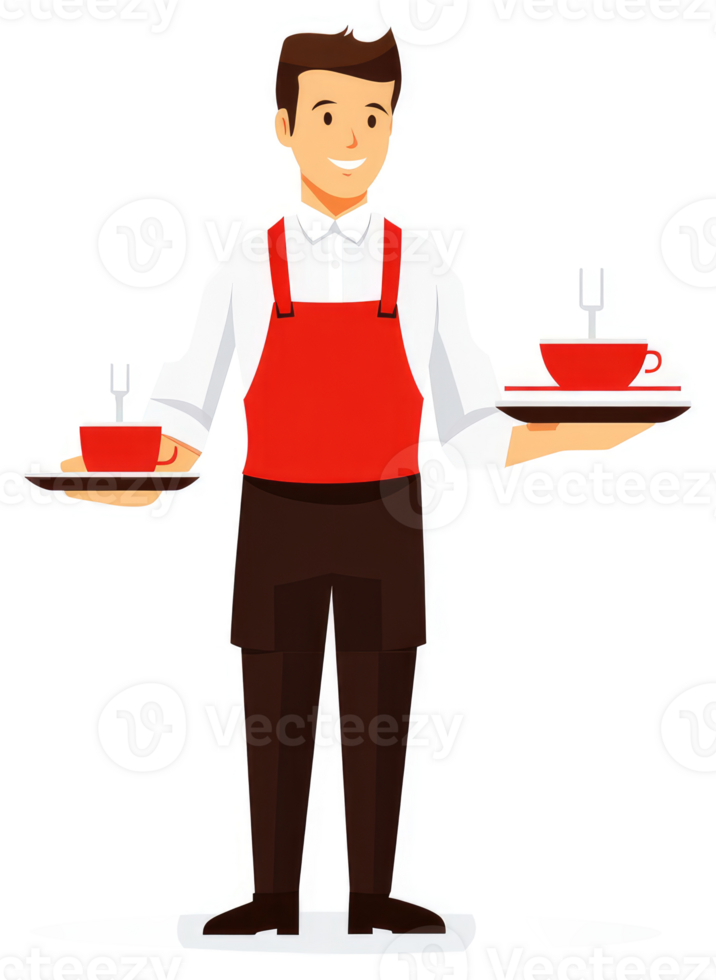 A friendly cafe worker carrying trays of drinks. png