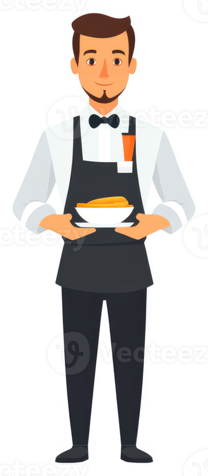 A friendly waiter presenting a dish of food. png