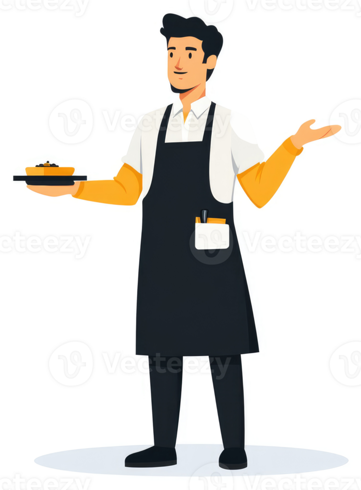 A friendly waiter holding a tray of food, ready to serve. png