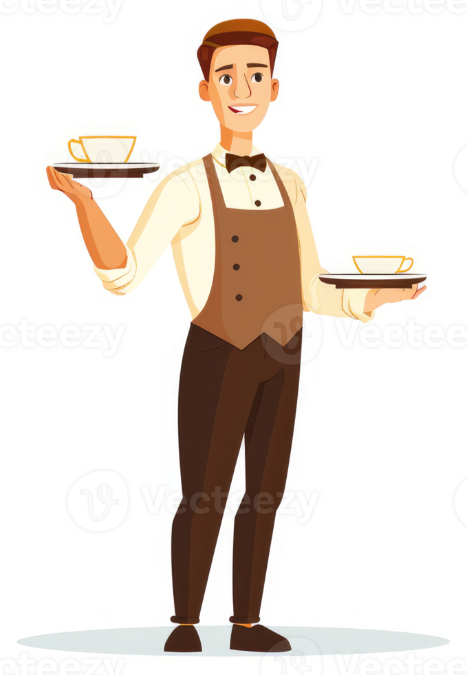 A friendly waiter carrying trays of drinks. png