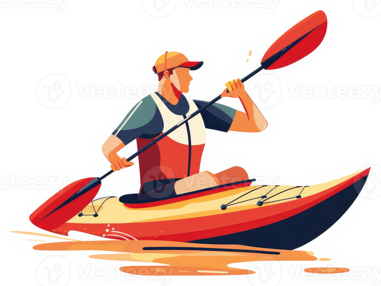 A person in a kayak paddles through the water. png